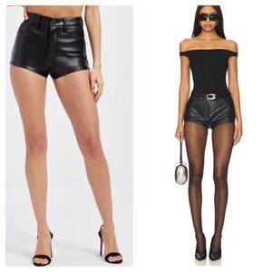 Good American High Waist Micro Leather Shorts
